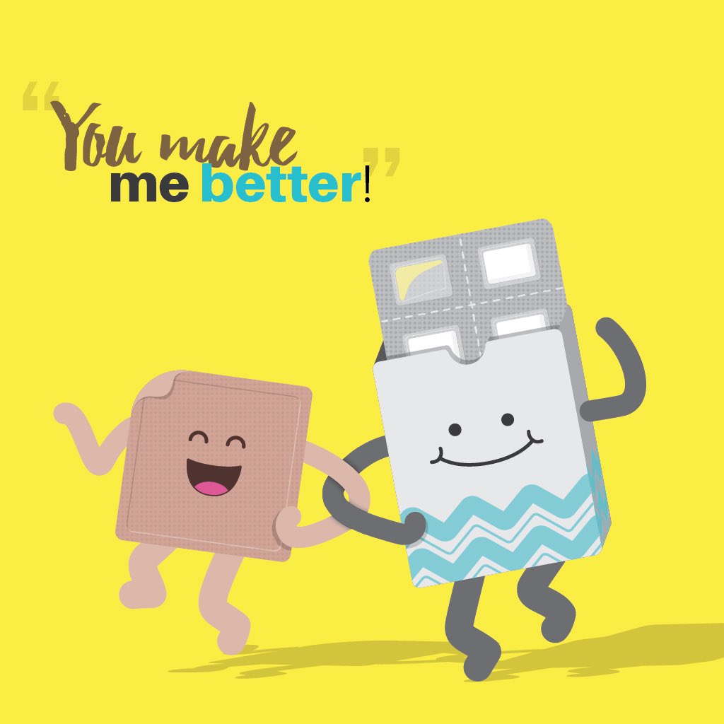 Image of cartoon nicotine patch and nicotine gum smiling and holding hands with text saying "You make me better!"
